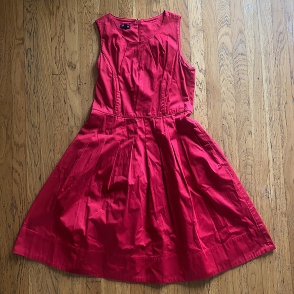 Talbots Red Fit Flare Dress With Piping and Pleats size 6P - Picture 8 of 13